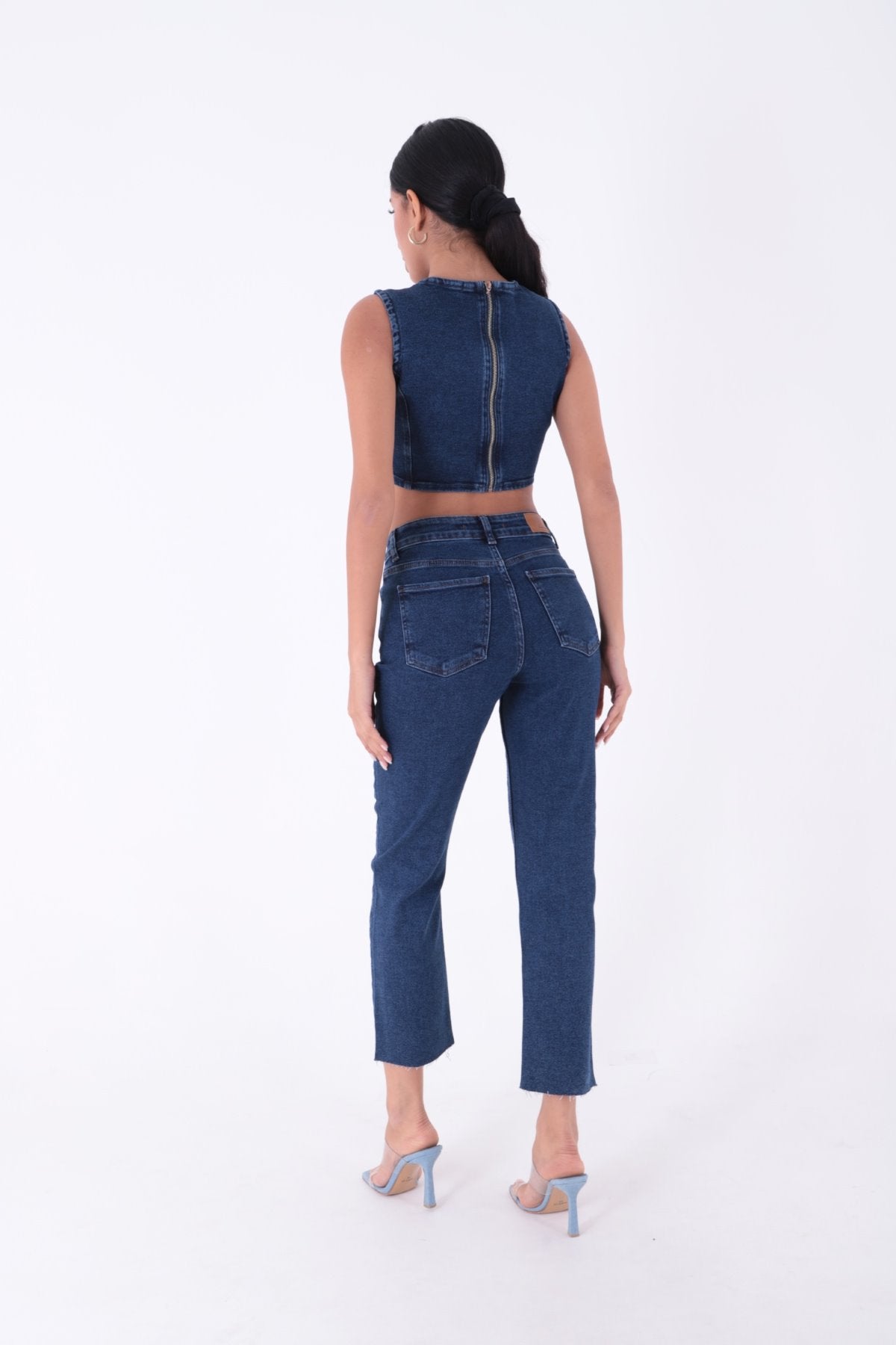 Yıldızlı Mom Fit Dikişsiz Paça Kot Pantolon 1753