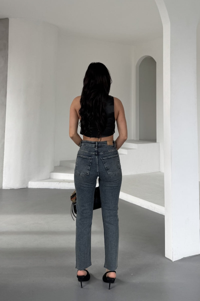 Taşlı Mom Fit Kot Pantolon 7023