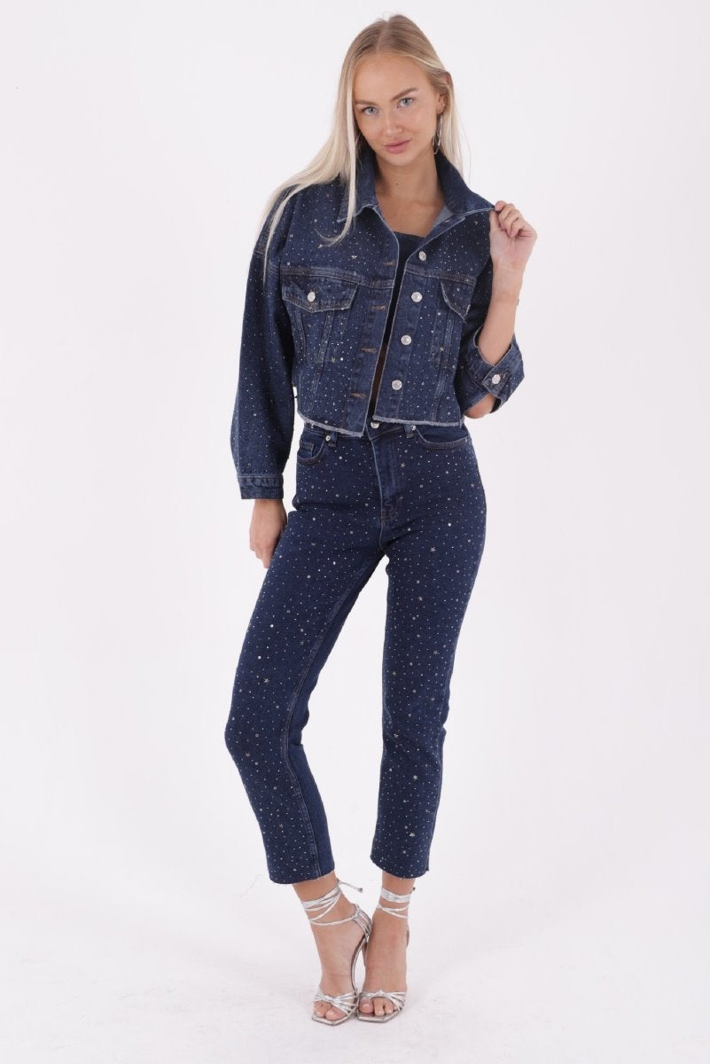 Taşlı Kısa Oversize Kot Ceket 6005