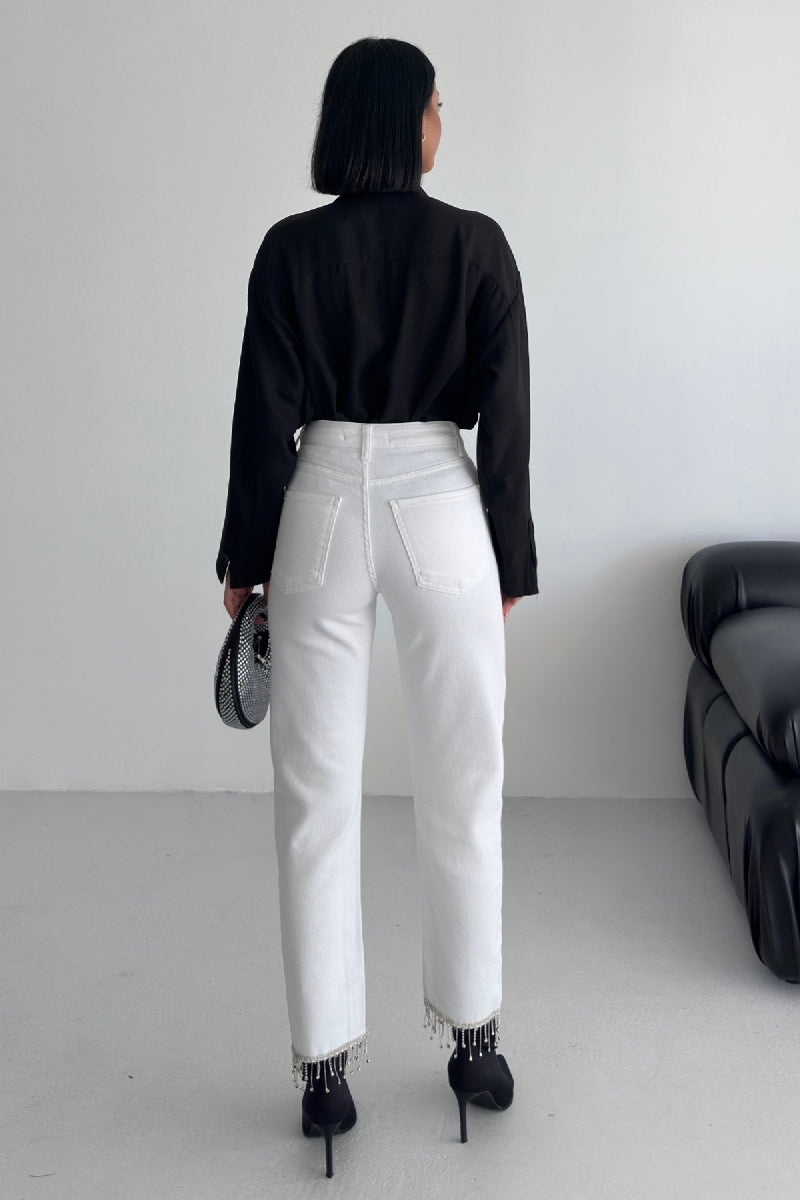 Paçasılı Dikişsiz Paça Mom Kot Pantolon 1890