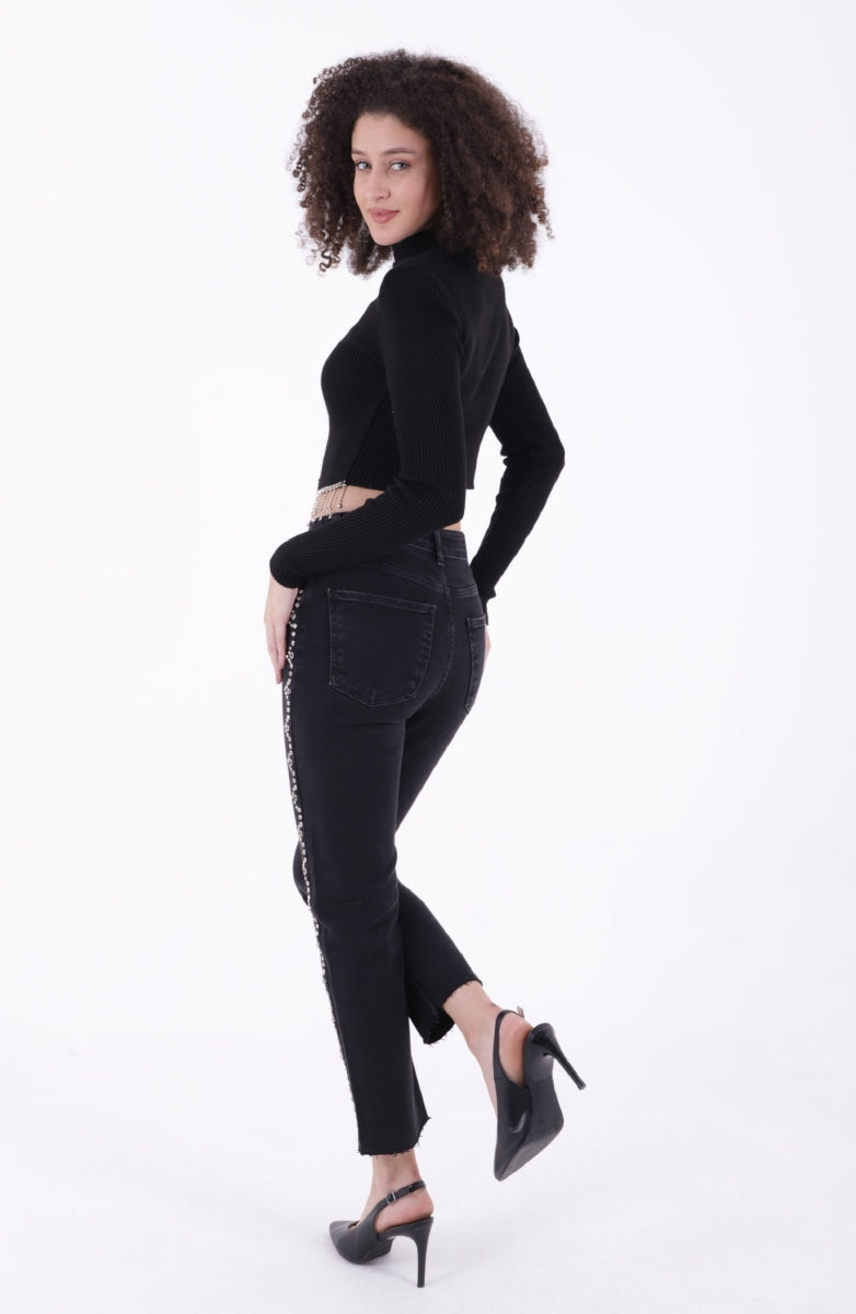 Yanları Droplı Mom Fit Kot Pantolon 7039