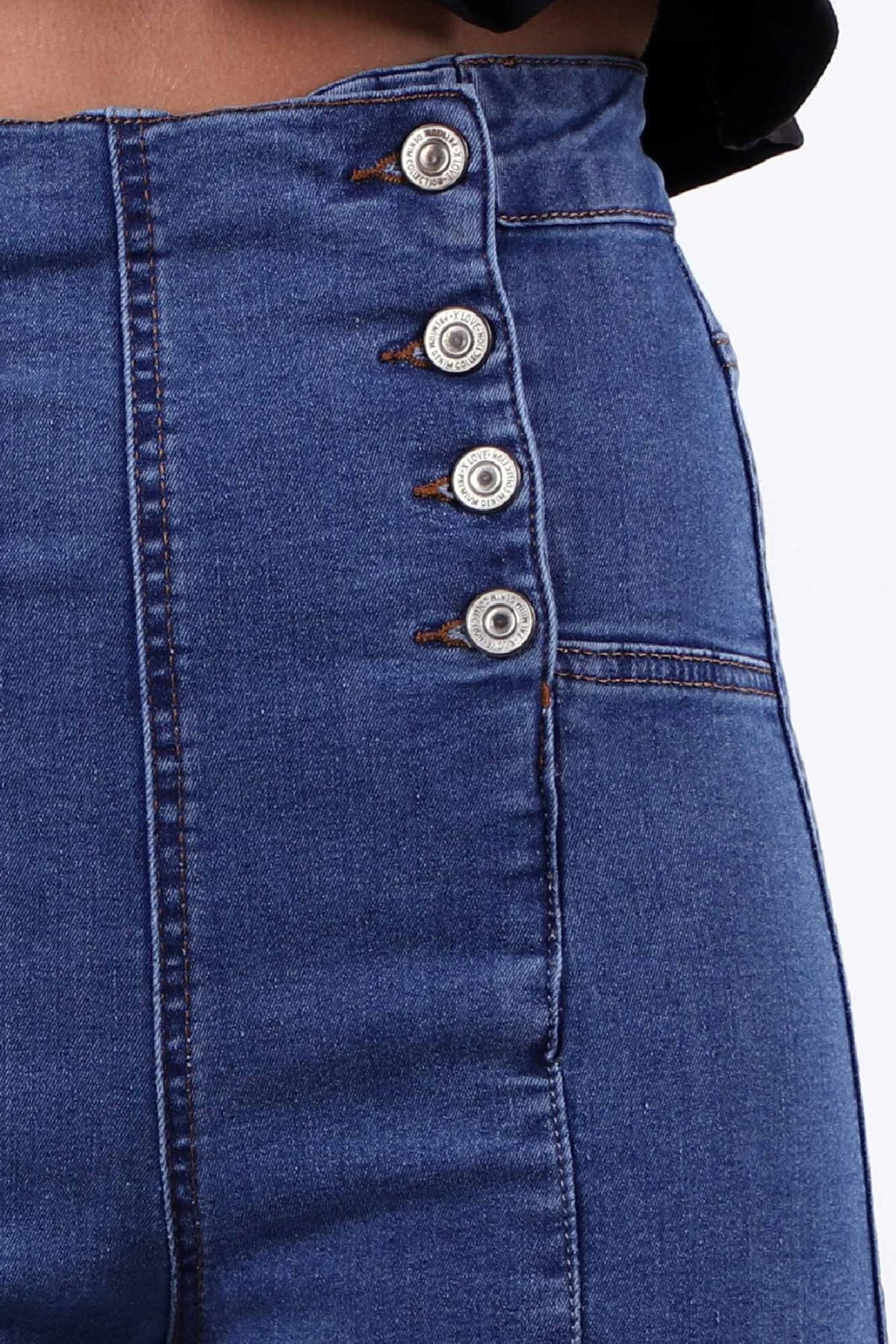 Önü Yırtmaçlı Düğme Detaylı Kot Pantolon 1751