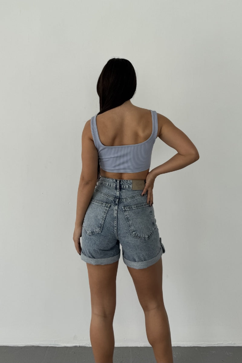 Duble Paça Kot Şort 292