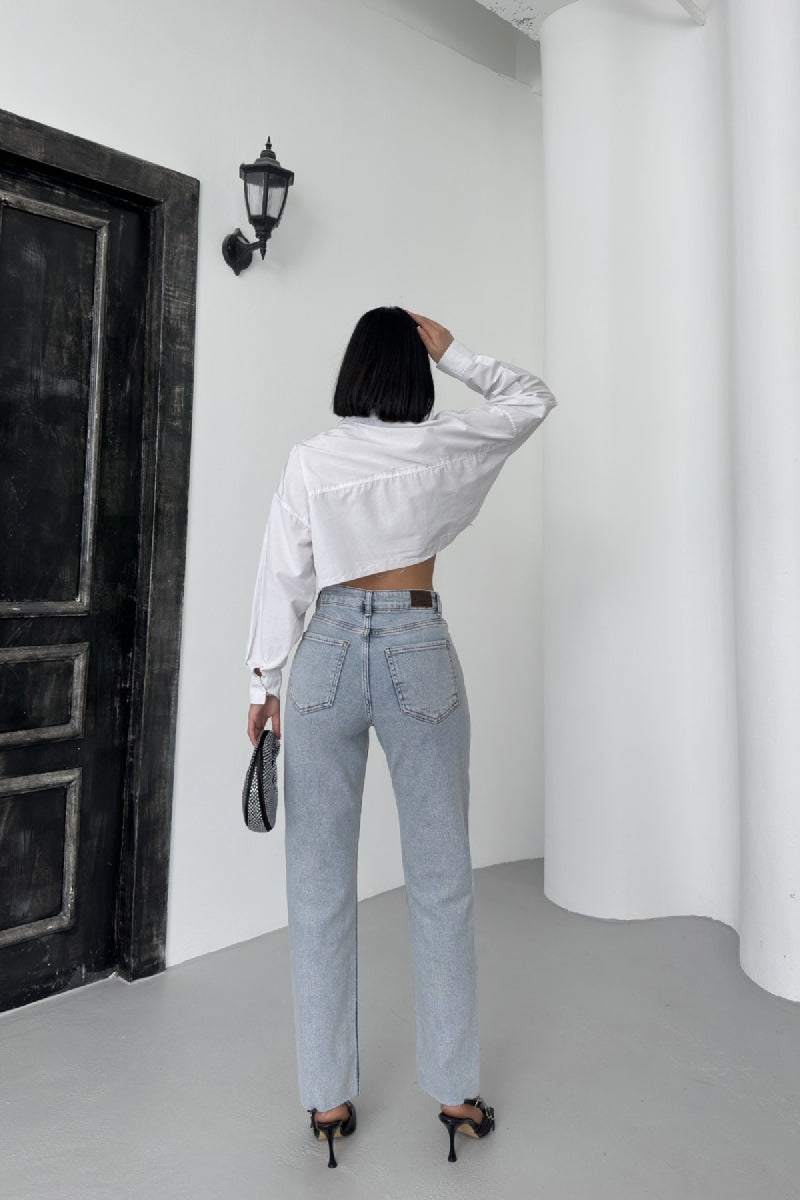 Şerit Taşlı Mom Fit Kot Pantolon 7110