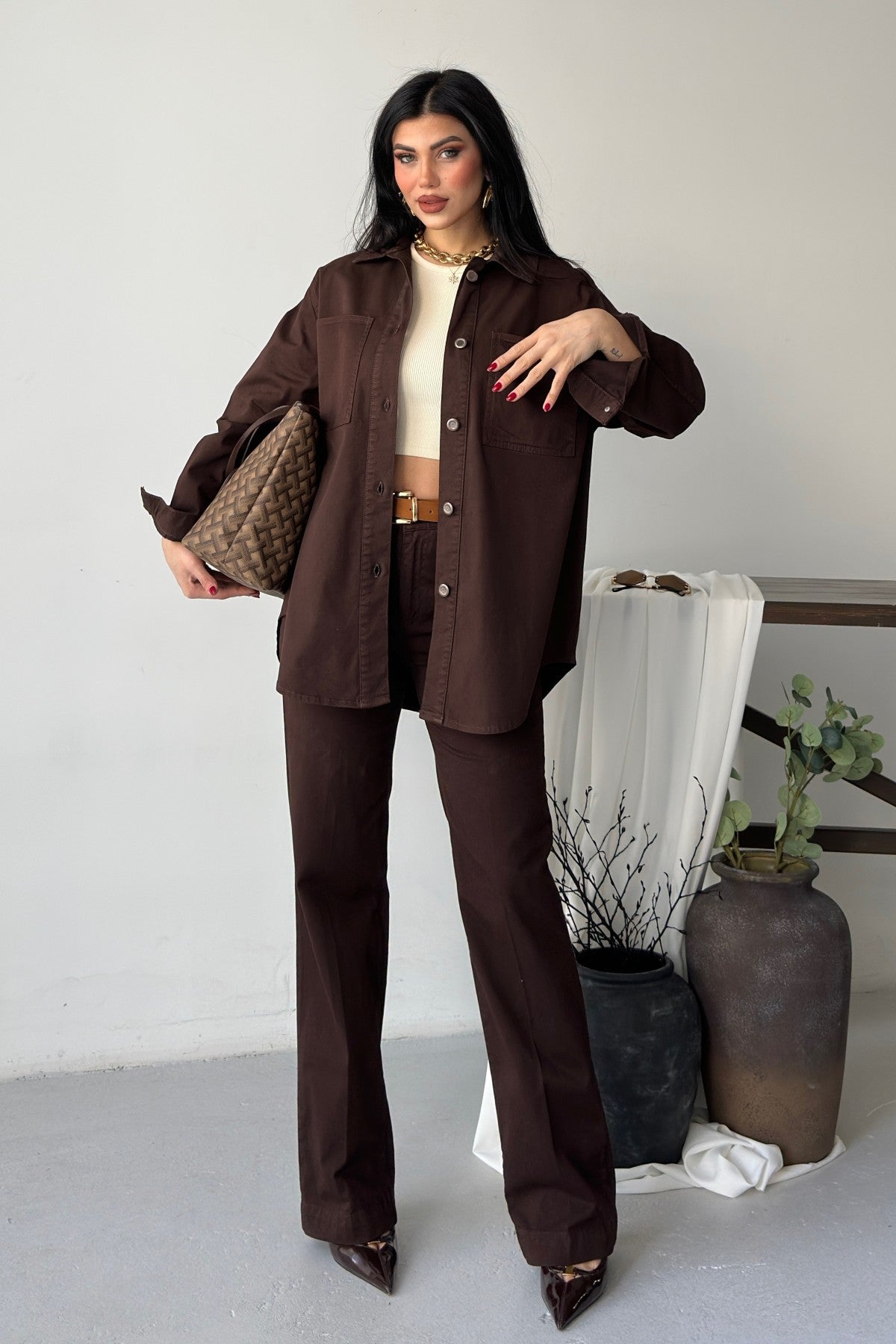 Düğmeli Oversize Kot Gömlek 6080
