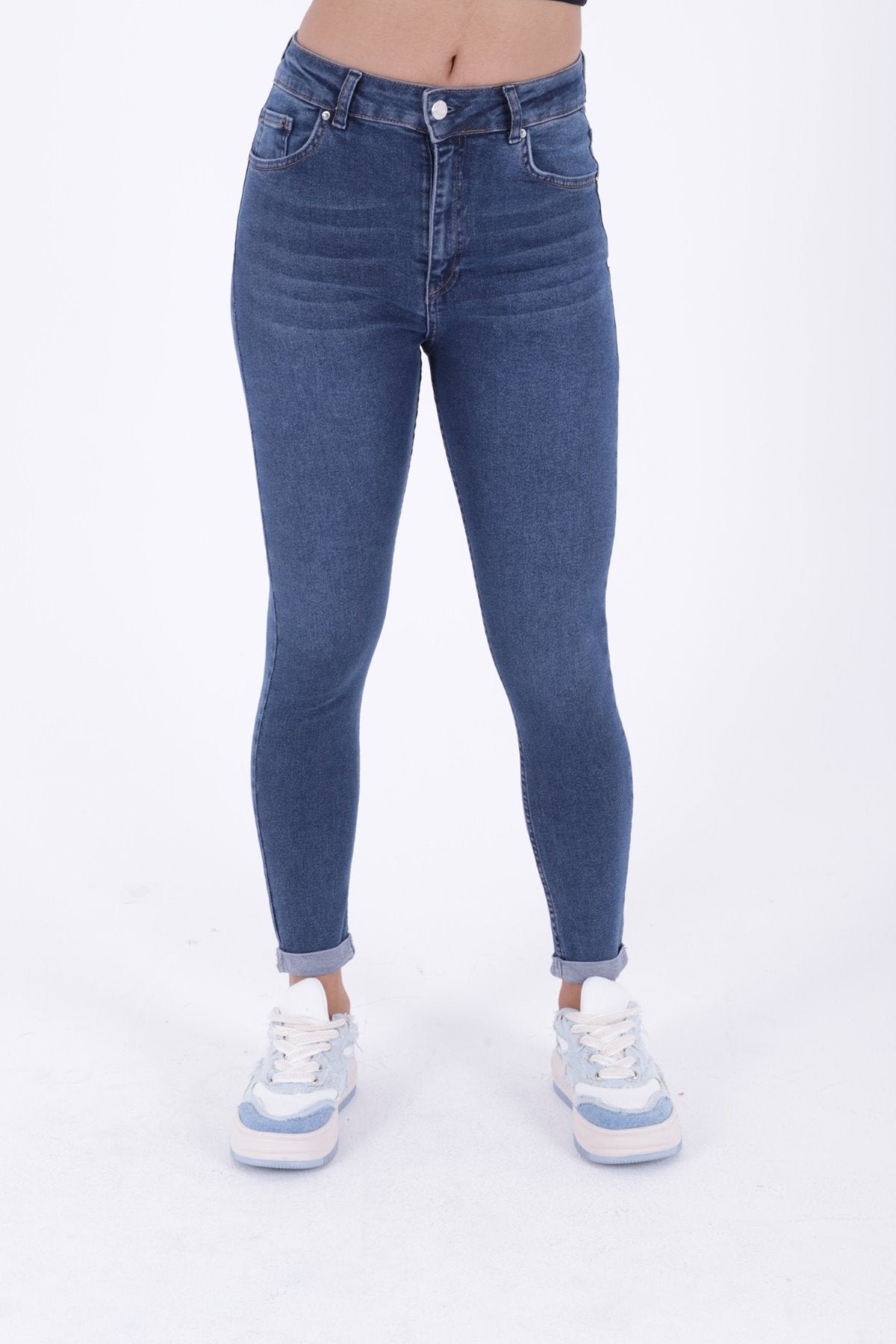 Duble Paça Skinny Kısa Boy Kot Pantolon 820