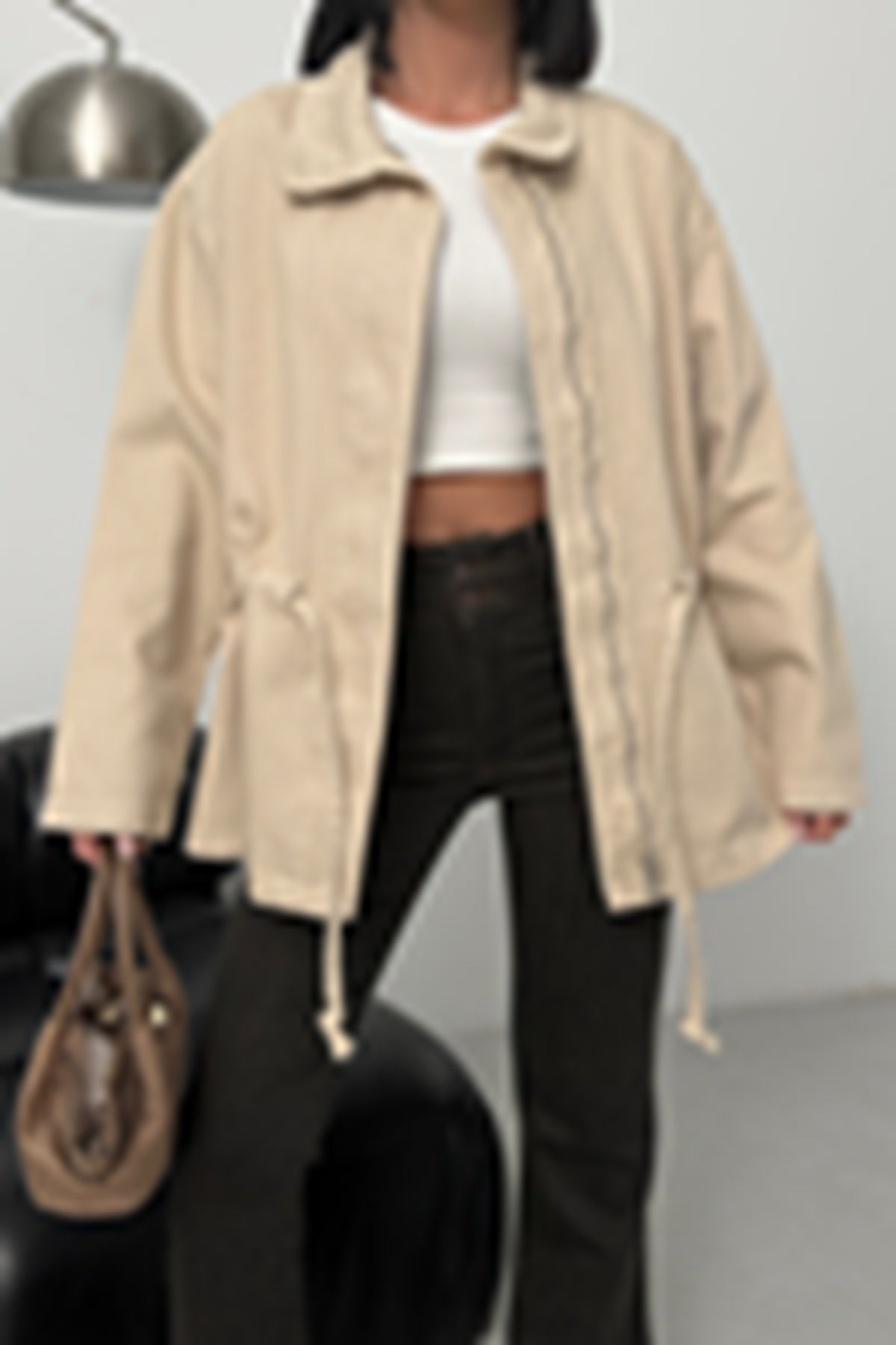 Bel Büzgü Detaylı Kot Ceket 6145