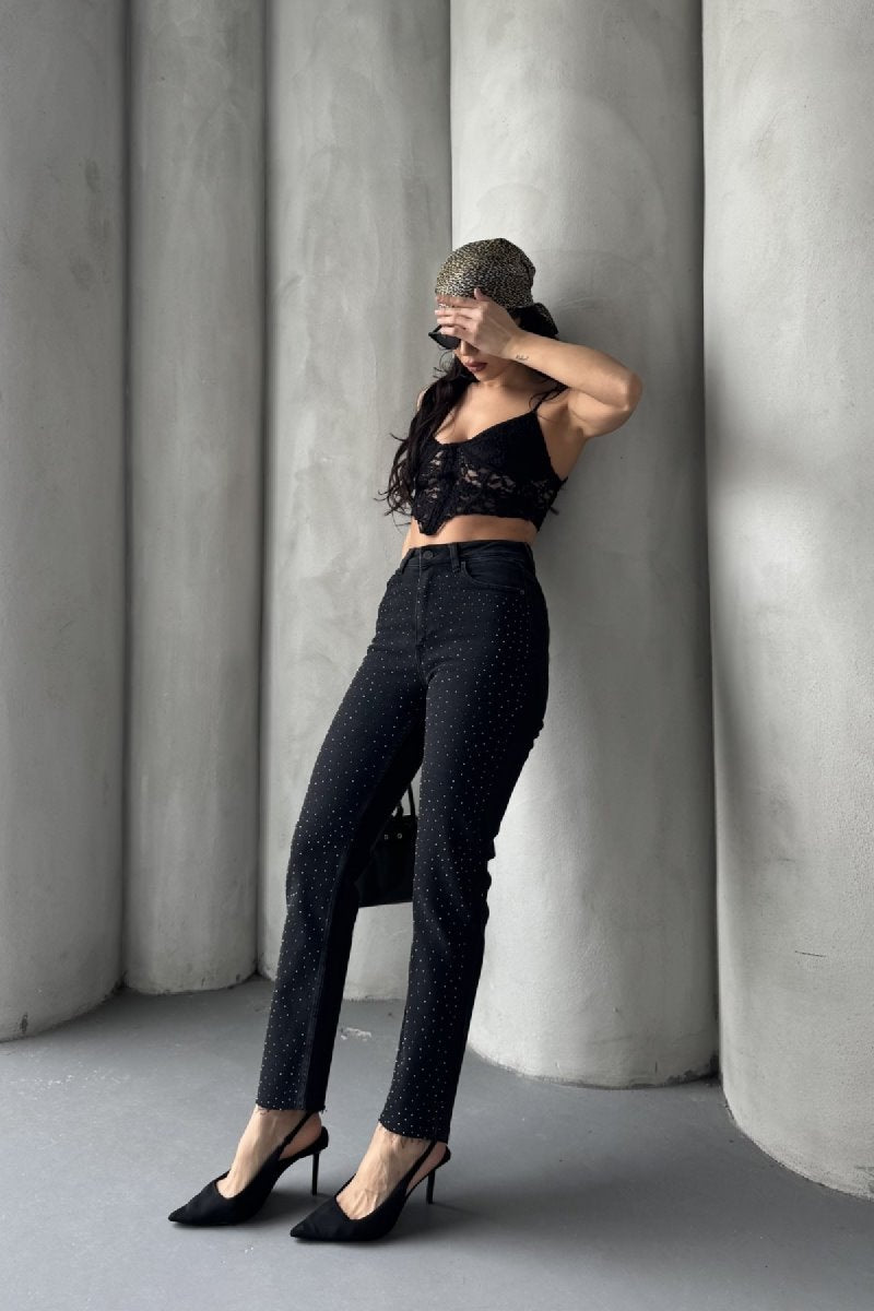 Serpme Yıldızlı Mom Fit Kot Pantolon 7040