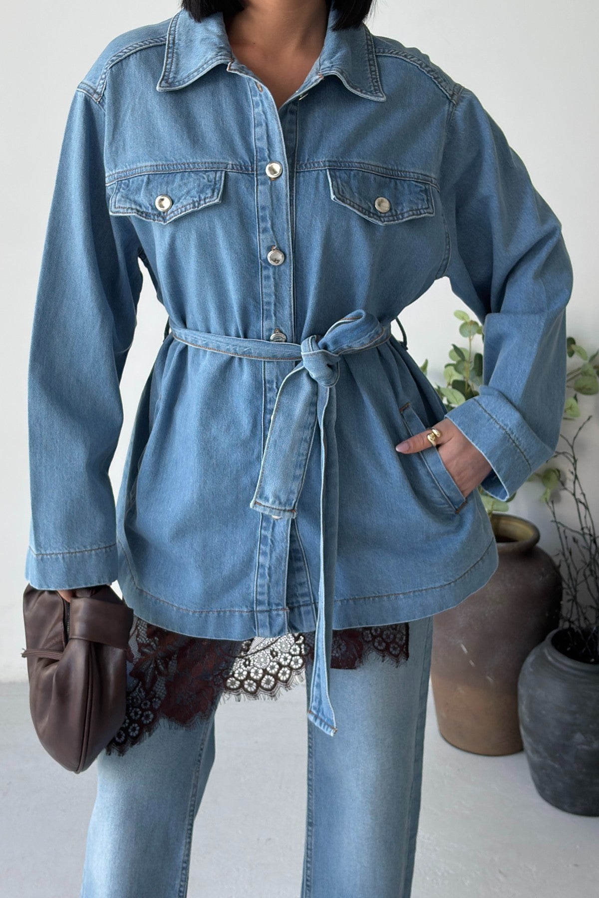 Kuşaklı Oversize Gömlek 6250