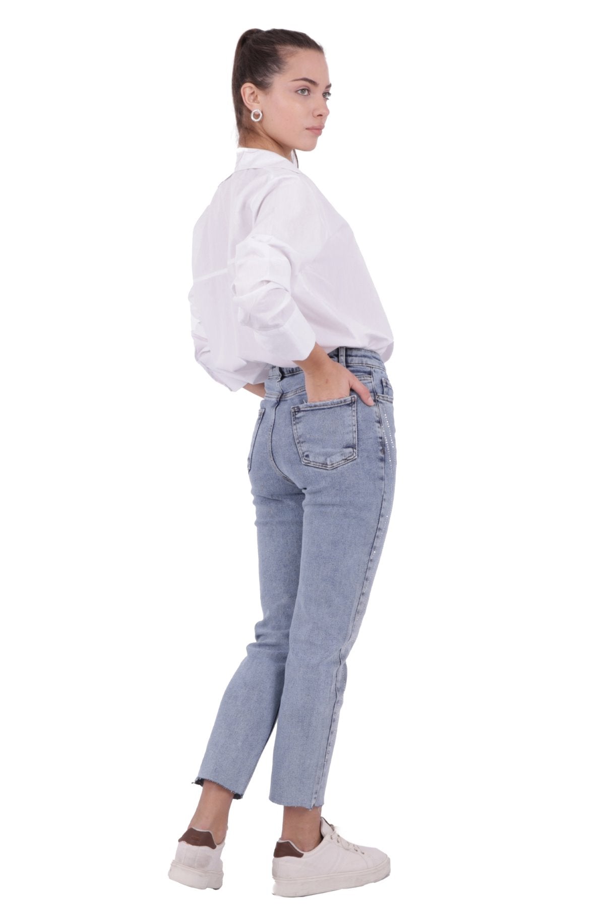 Taşlı Mom Fit Kot Pantolon 1725