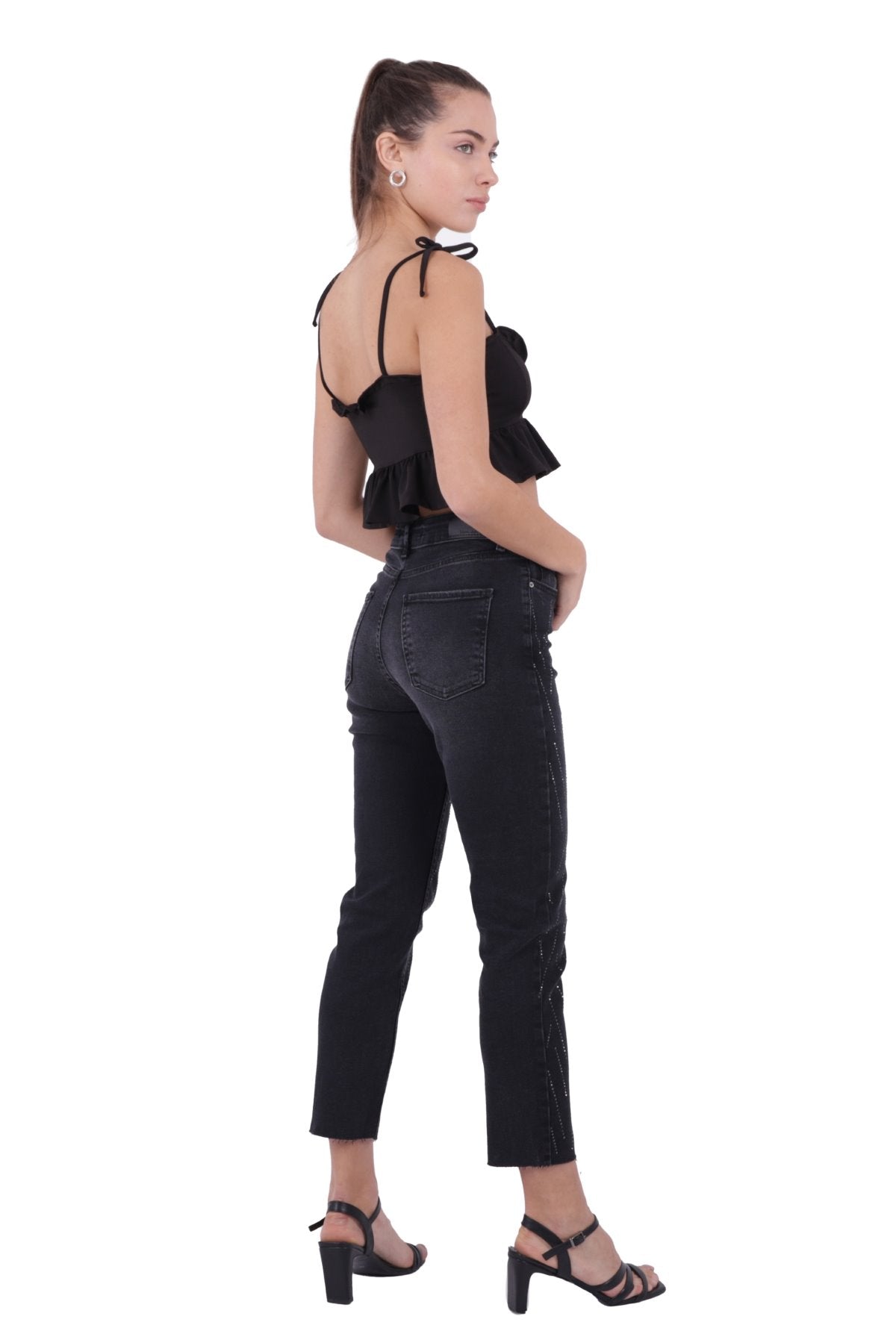 Taşlı Mom Fit Kot Pantolon 1725