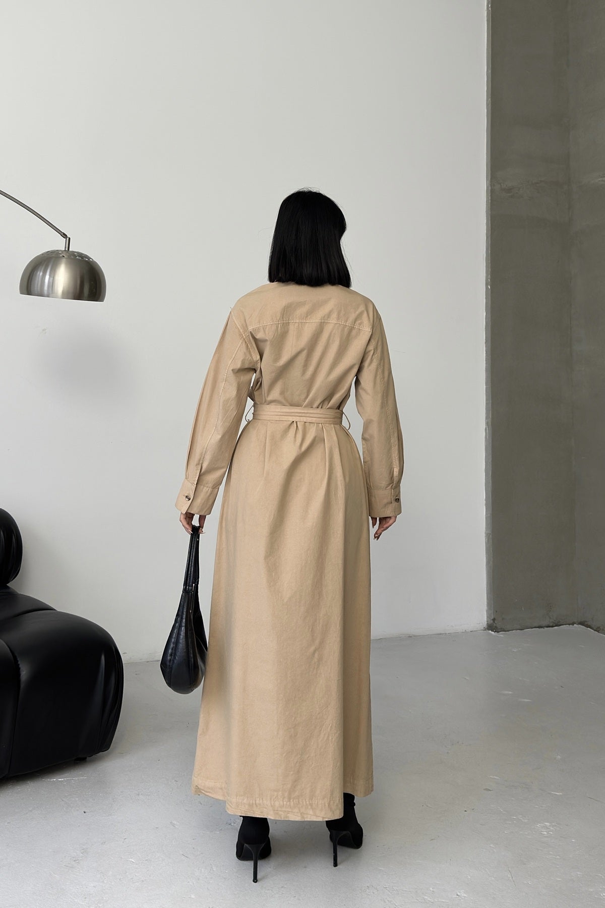 Düğmeli Klasik Uzun Kot Elbise 3034