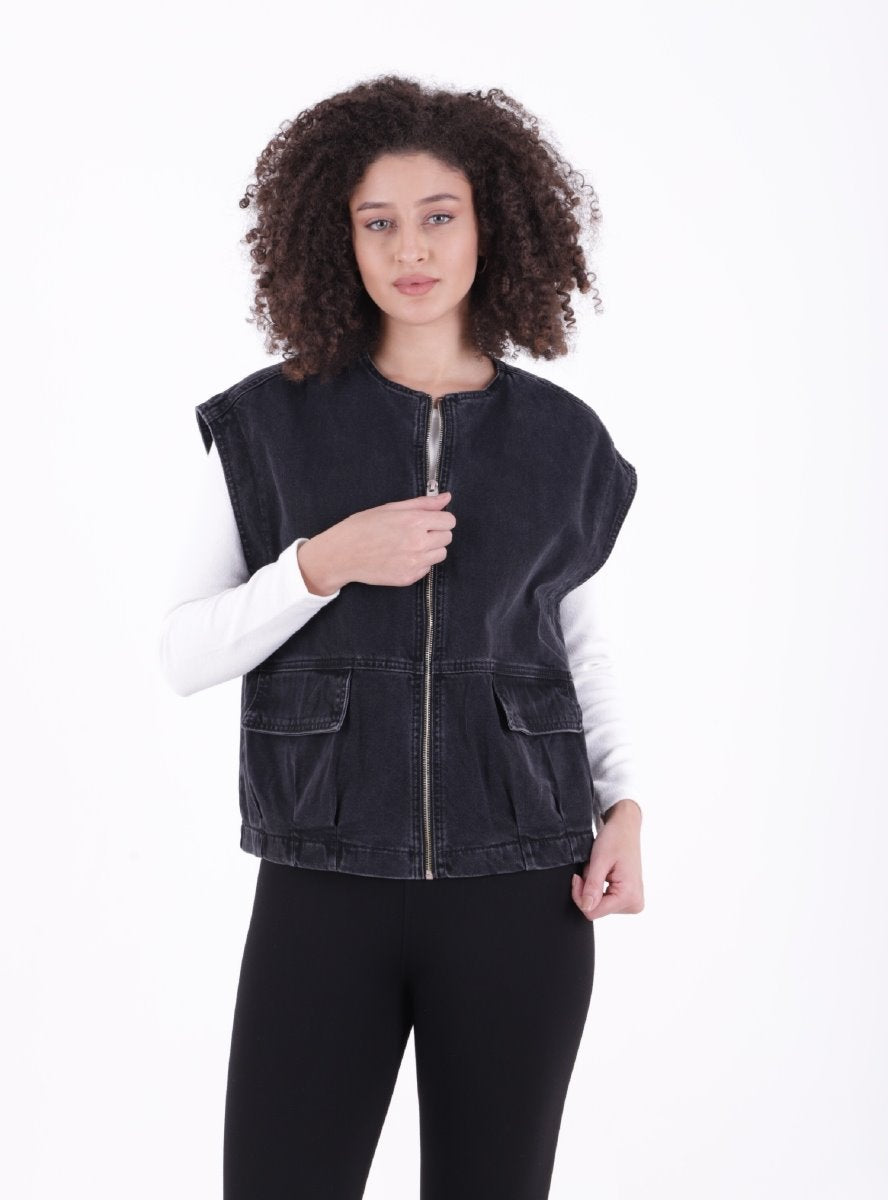Fermuarlı Oversize Kot Yelek 6073