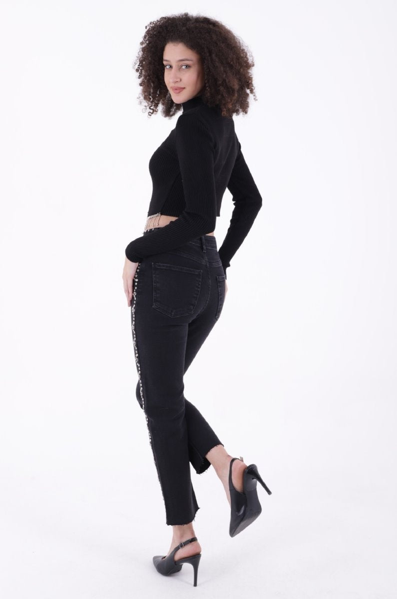Yanları Droplı Mom Fit Kot Pantolon 7039