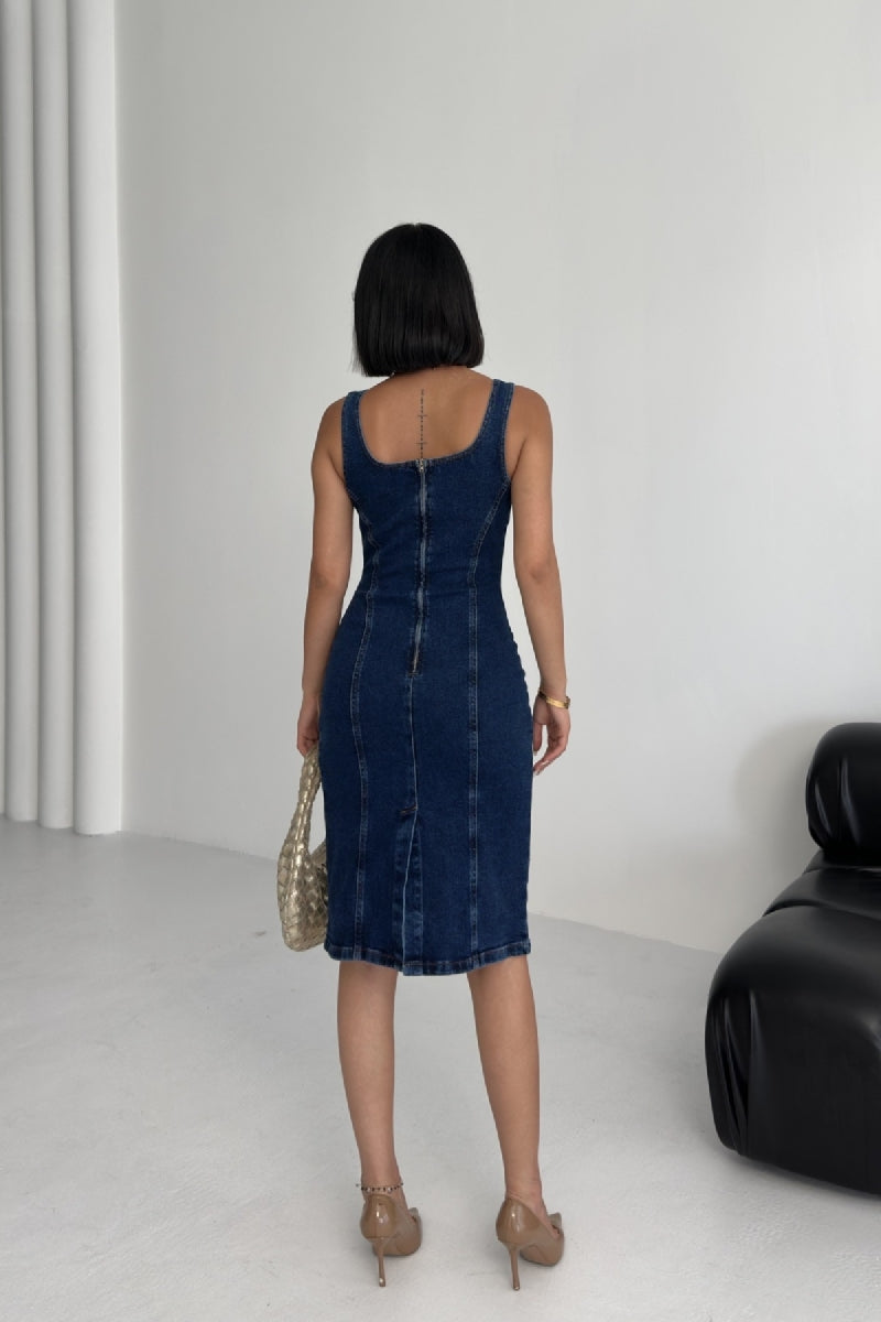 Askılı Fermuarlı Midi Elbise 3051