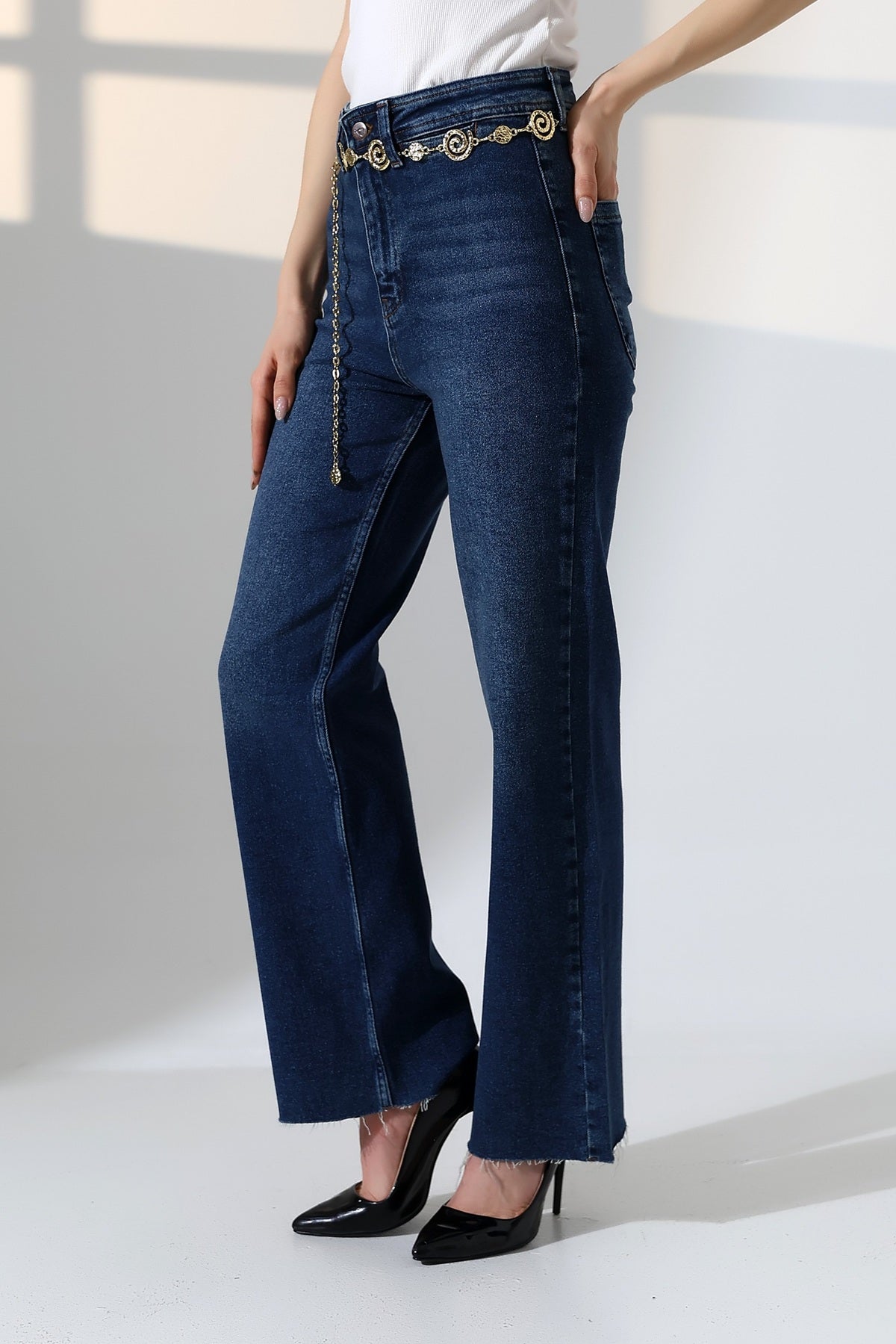 Dekoratif Cep Detaylı Palazzo Kot Pantolon 1710