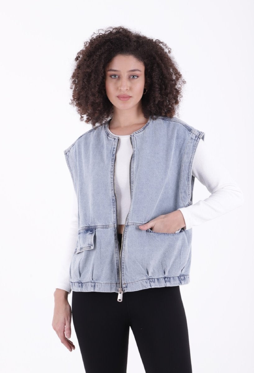 Fermuarlı Oversize Kot Yelek 6073