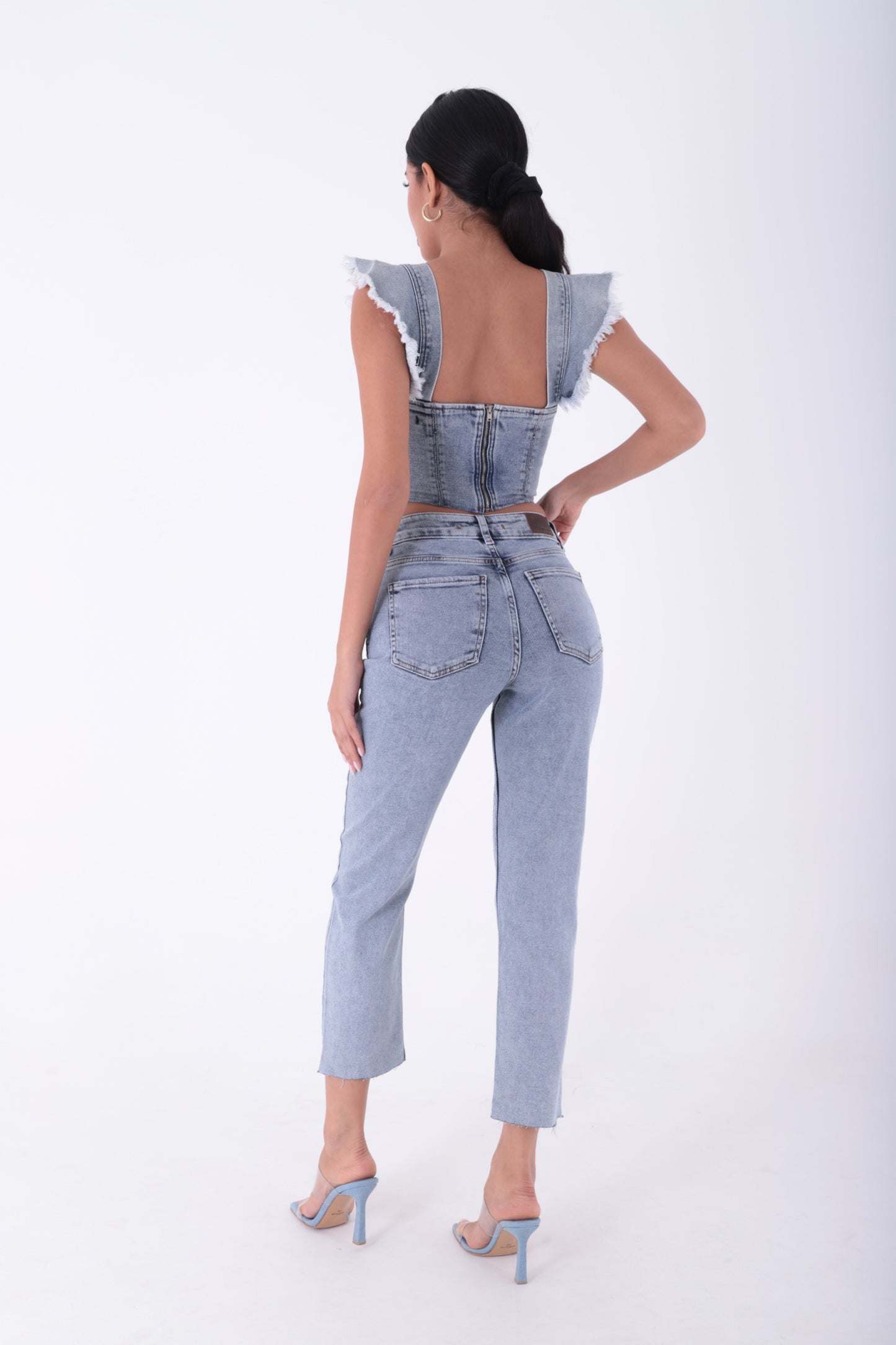 Yıldızlı Mom Fit Dikişsiz Paça Kot Pantolon 1753