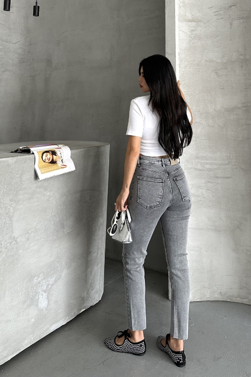 Parçalı Önü Yırtmaçlı Dikişsiz Paça Pantolon 1743