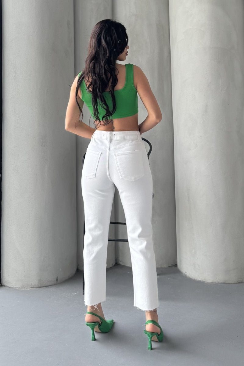Taşlı Mom Fit Kot Pantolon 7023