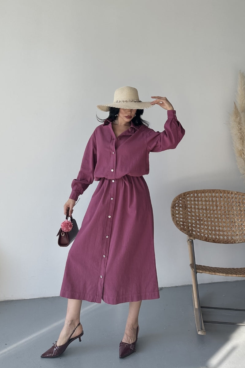 Uzun Keten Elbise HS303