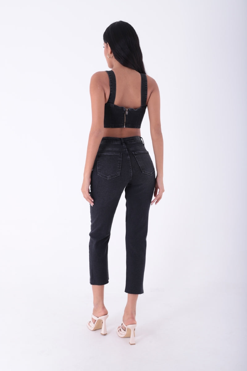 Dikişsiz Paça Mom Fit Kot Pantolon 764