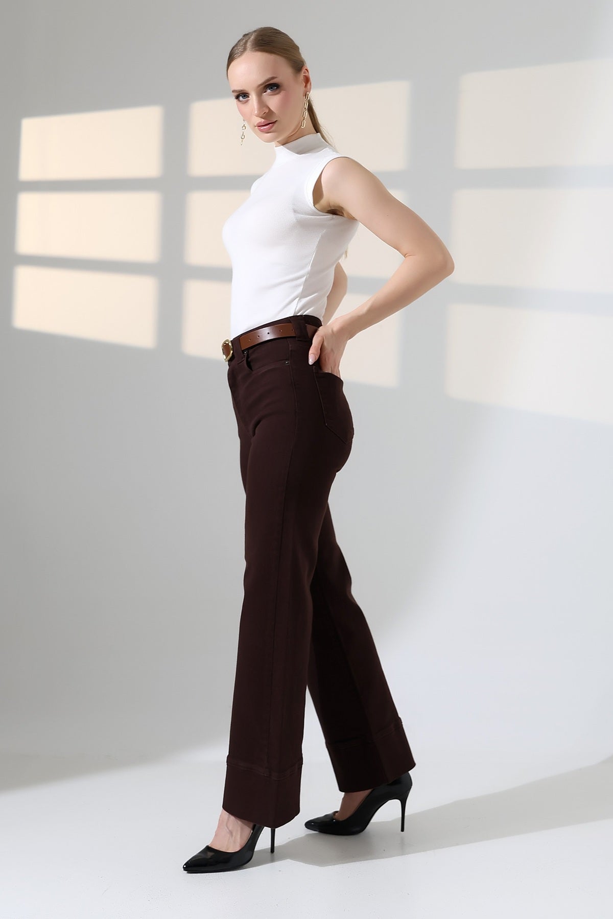 Paça Detaylı Palazzo Kot Pantolon 7164