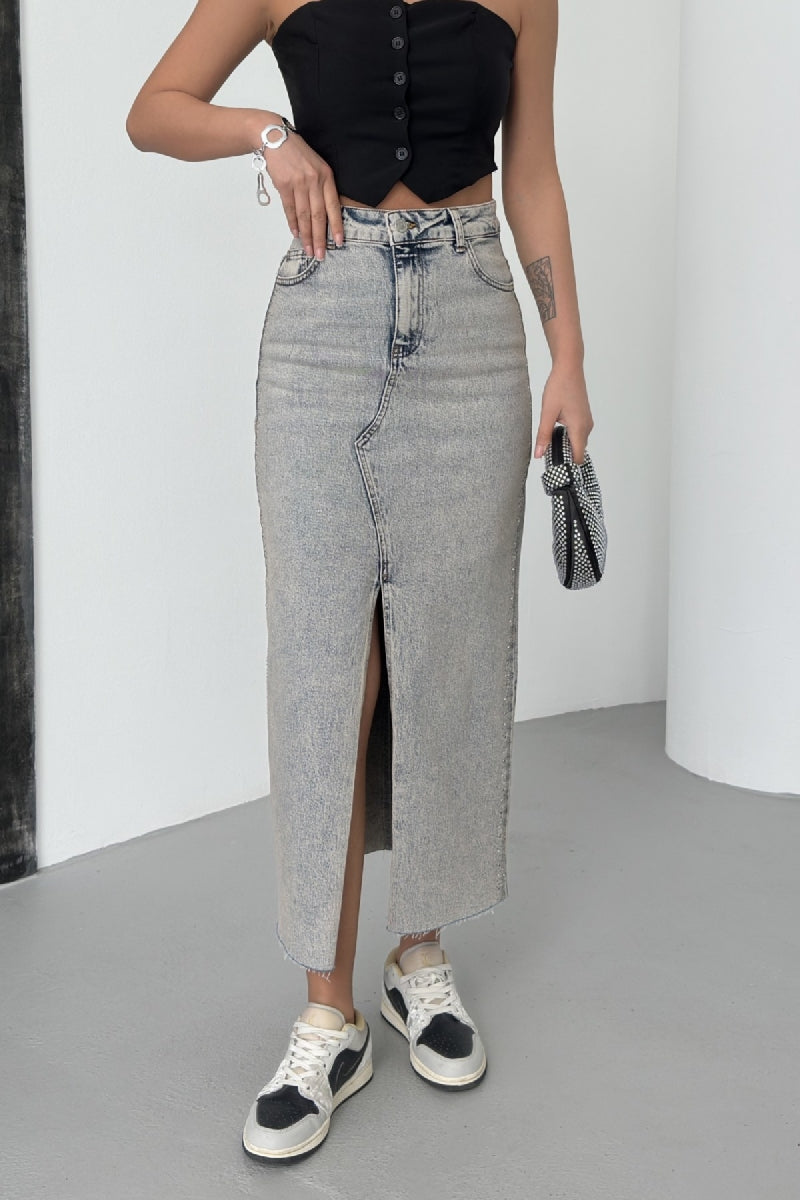 Taşlı Kot Etek 1072