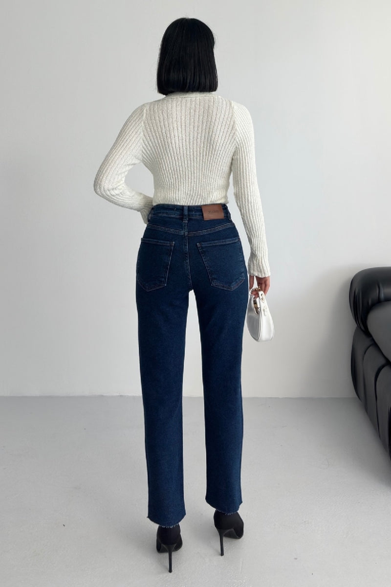 Şerit Taşlı Mom Fit Kot Pantolon 7110