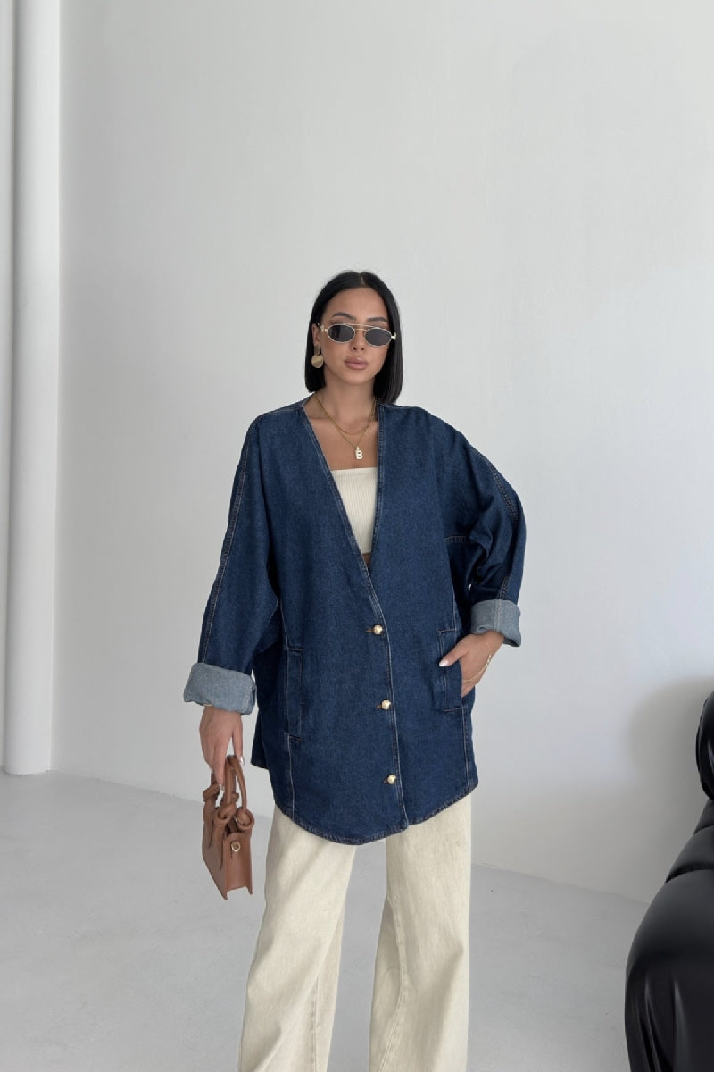 Oversıze Yarasa Kollu Kot Ceket 6059