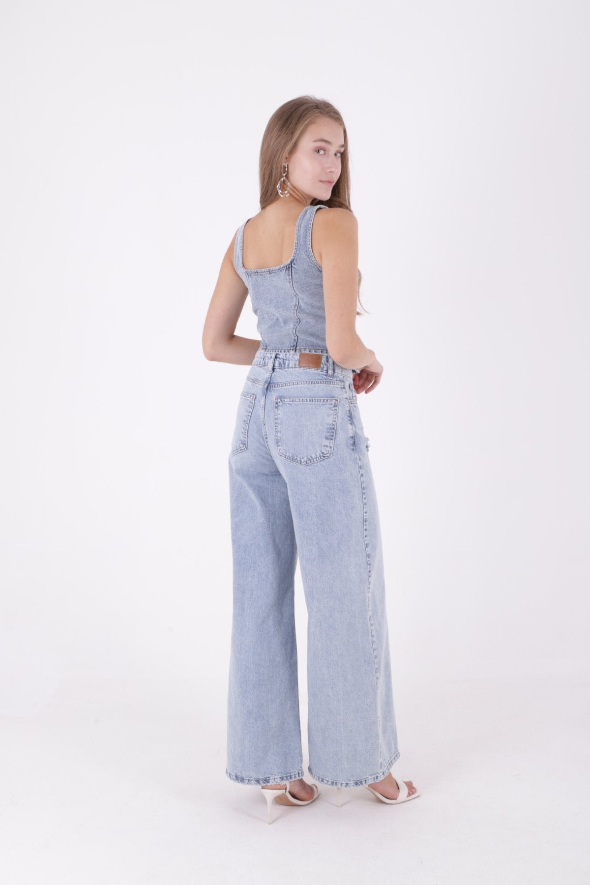 Geniş Saçaklı Paça Peçli Kot Pantolon 7041