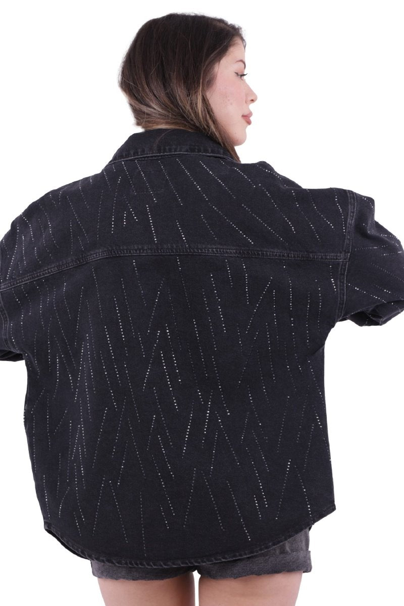 Taşlı Oversize Kot Gömlek 6006