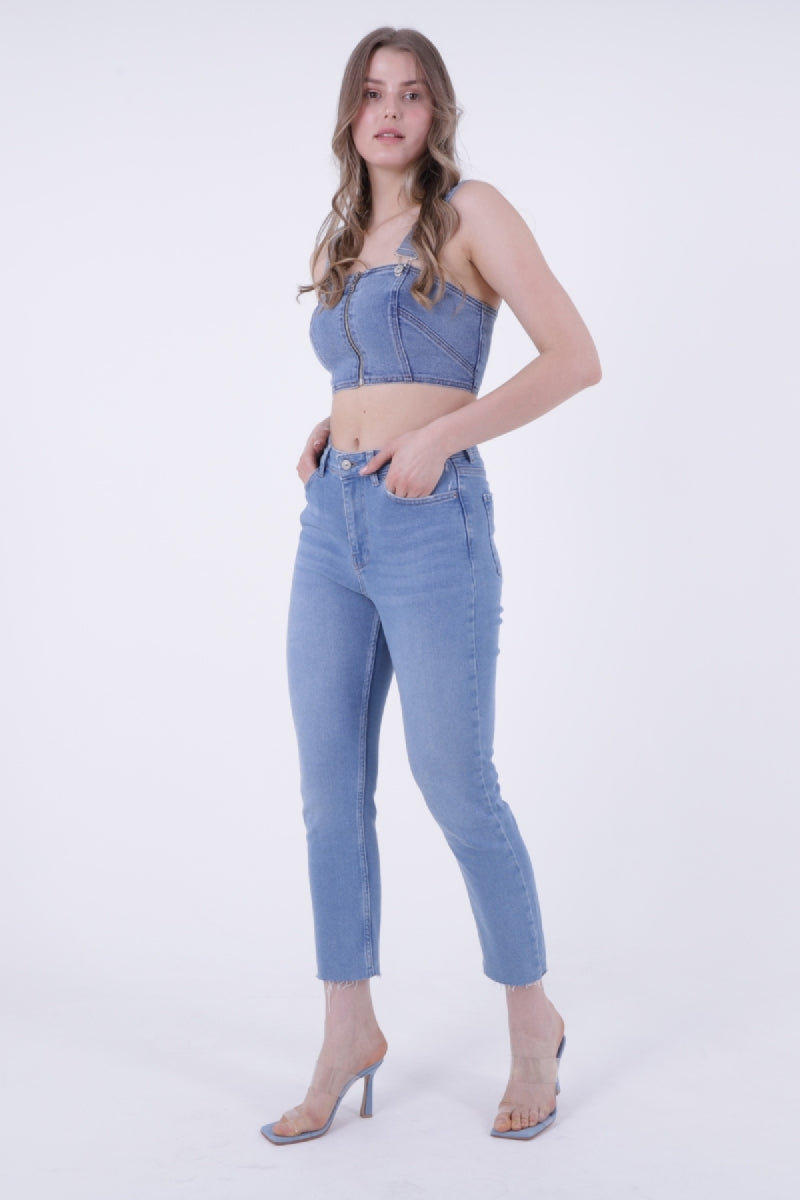 Dikişsiz Paça Mom Fit Kot Pantolon 764