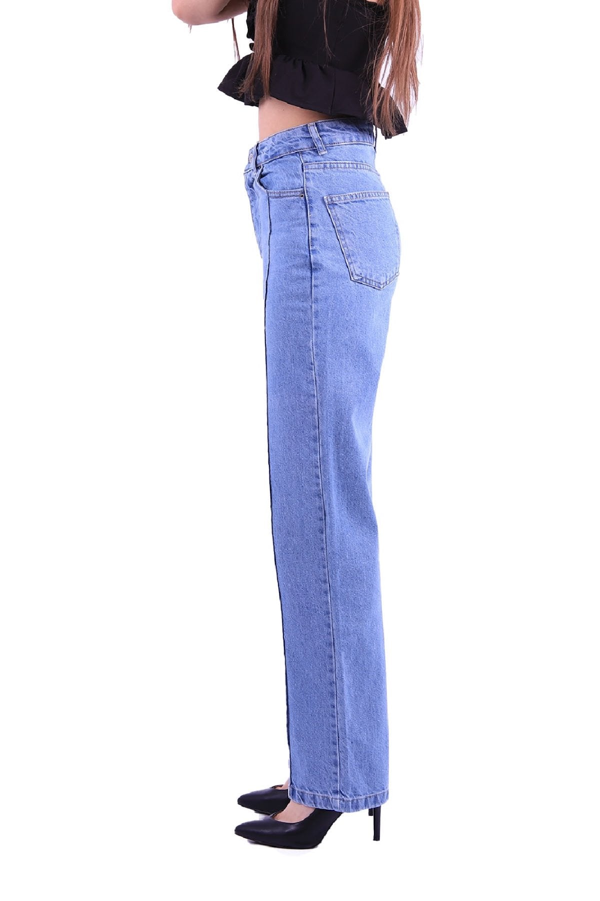 Önü Çımalı Bol Paça Relax Kot Pantolon 1736