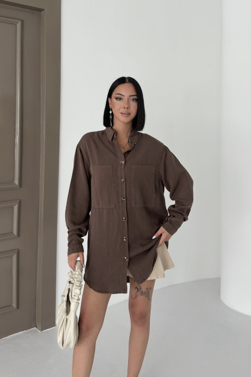 Uzun Tunik Keten Gömlek HS611