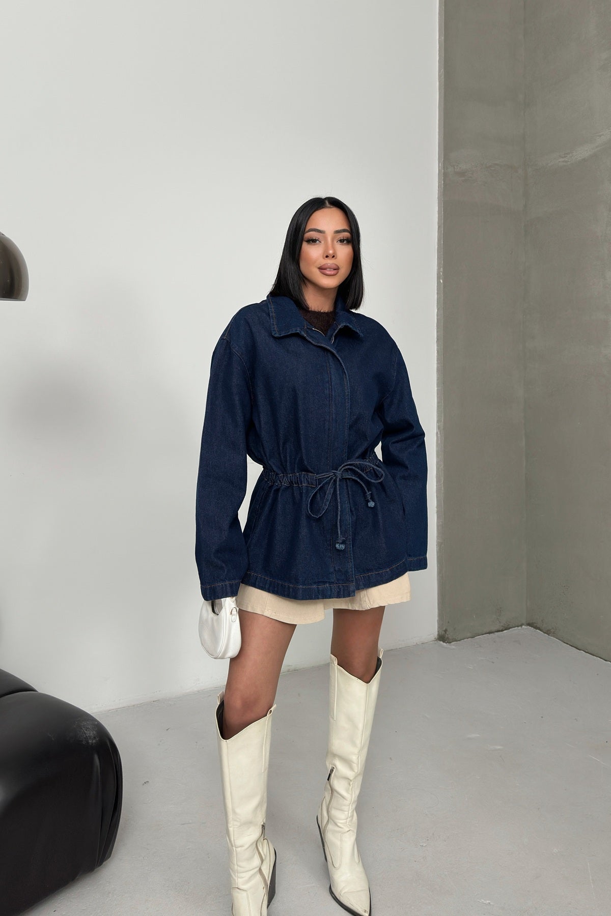 Bel Büzgü Detaylı Kot Ceket 6145