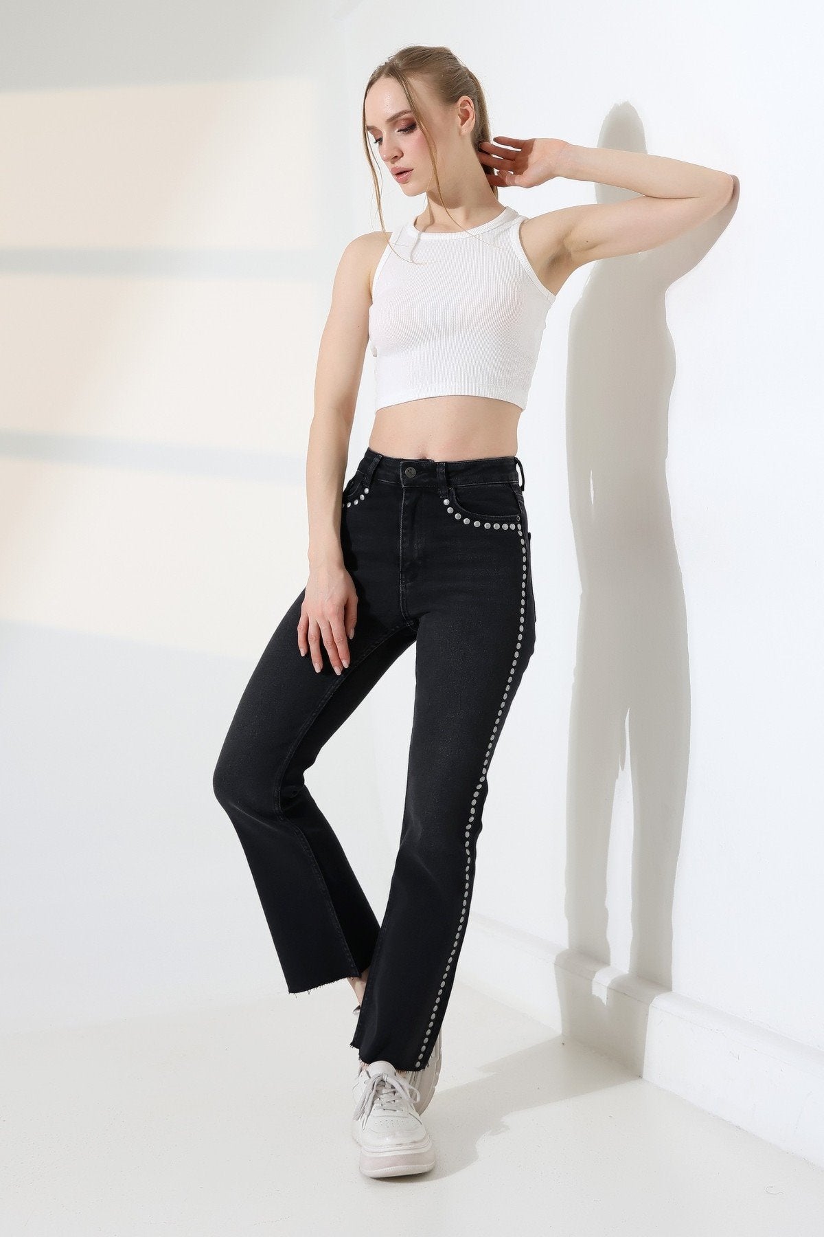 Zımba Taşlı İspanyol Mom Fit Kot Pantolon 7192