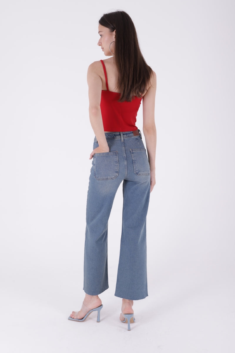 Dekoratif Cep Detaylı Palazzo Kot Pantolon 1710