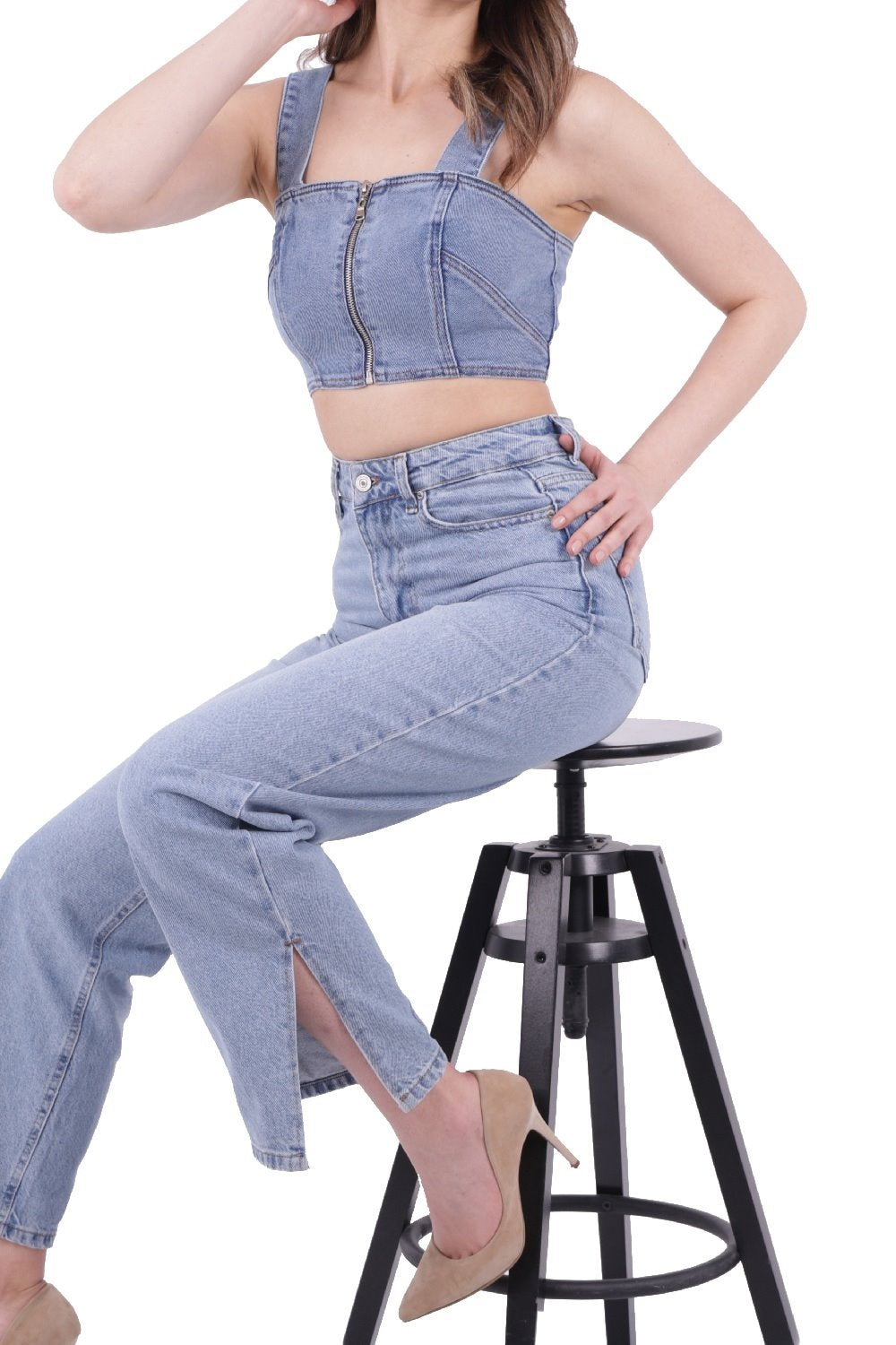 Paçası Yırtmaçlı Boru Paça Relax Kot Pantolon 931