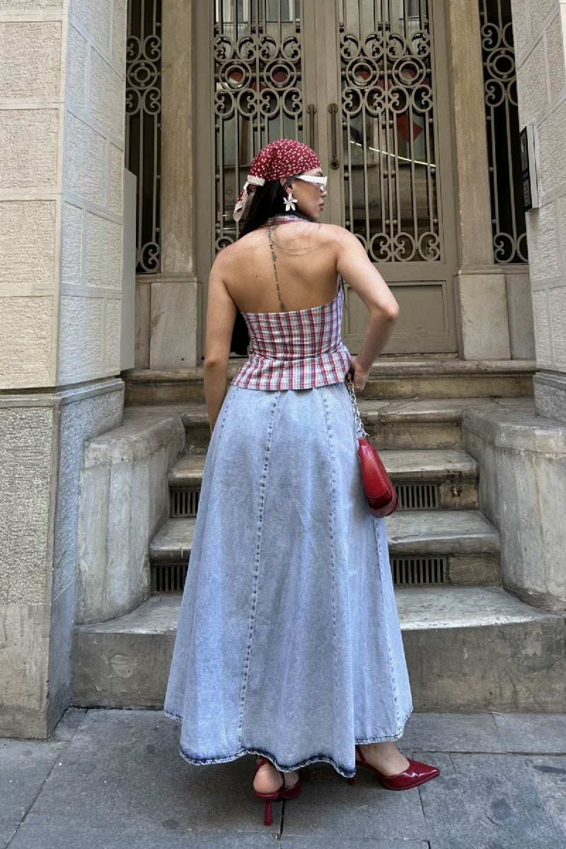 Beli Lastikli Volanlı Uzun Etek 1063