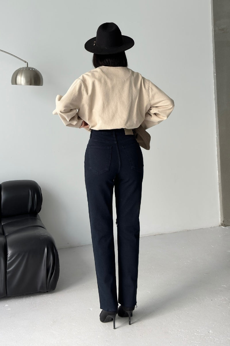 Şerit Detaylı Mom Fit Kot Pantolon 7111