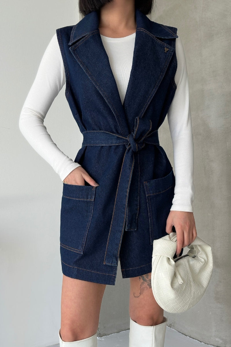 Kuşaklı Kruvaze Yaka Yelek 6137