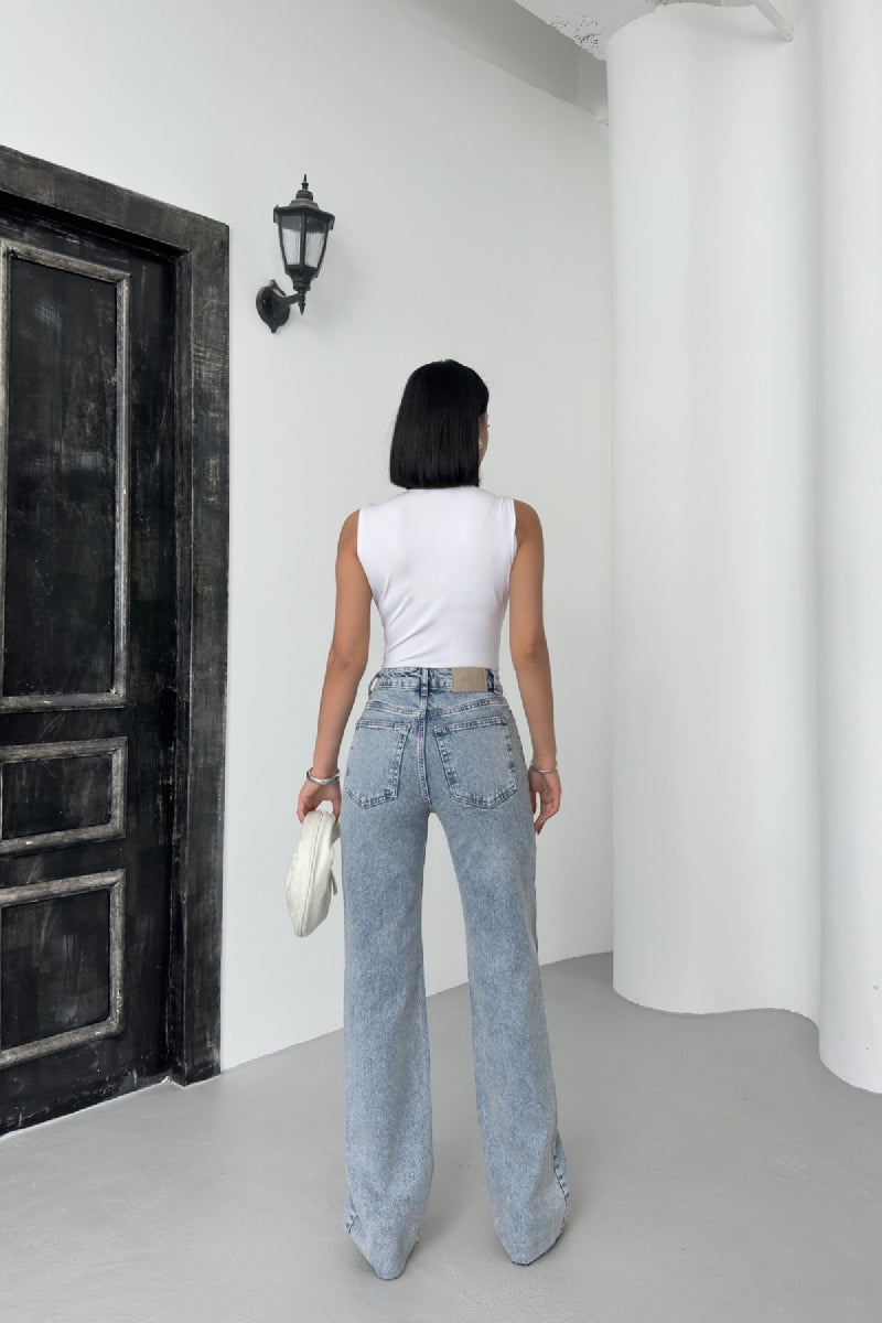 Kesik Paça Straight Fit Kot Pantolon 7070