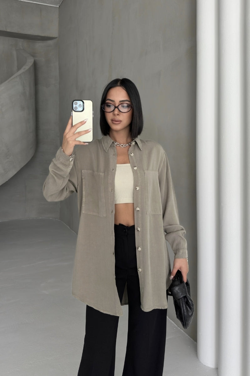 Uzun Tunik Keten Gömlek HS611