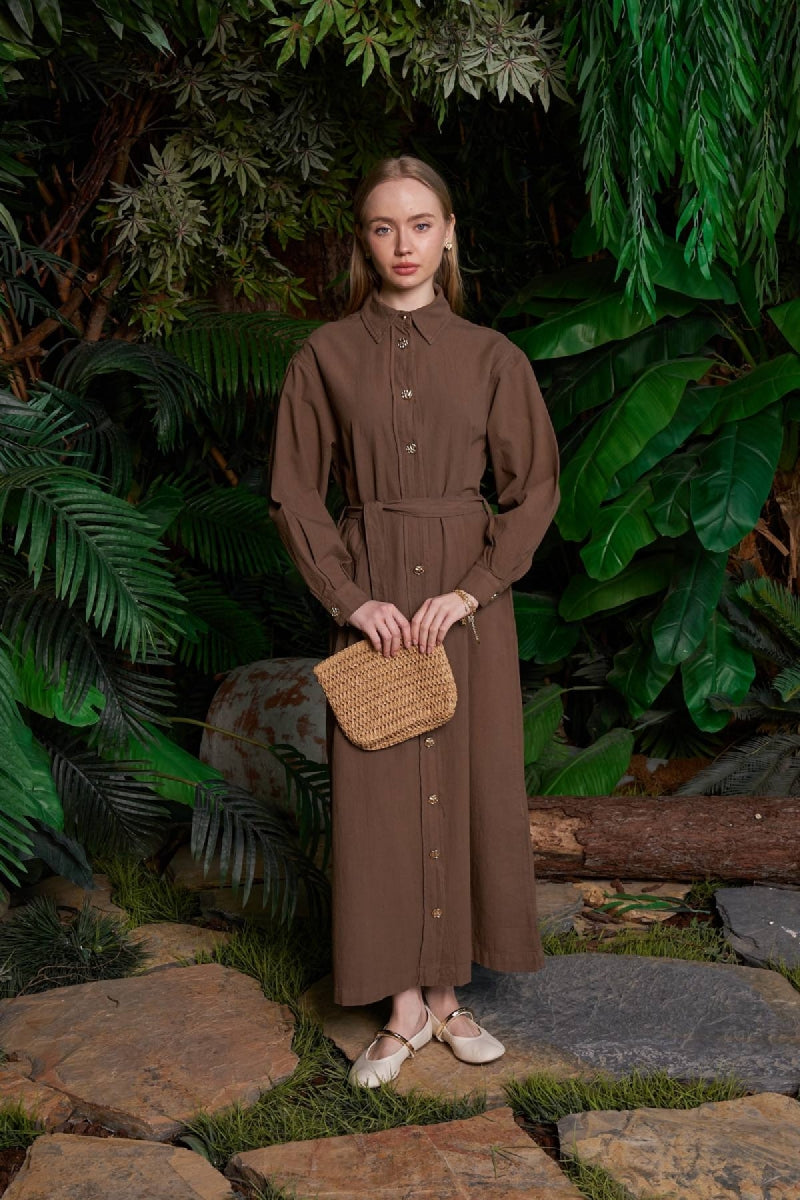 Uzun Keten Elbise HS303