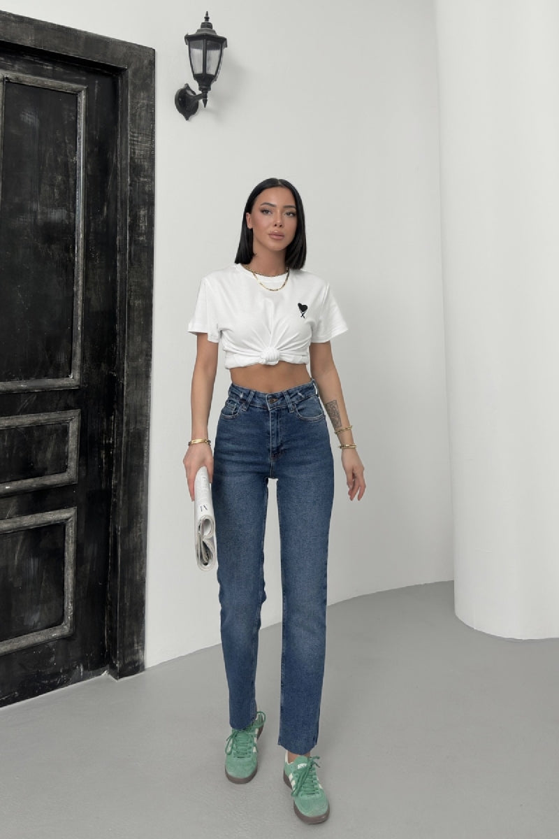 Dikişsiz Paça Mom Fit Kot Pantolon 764