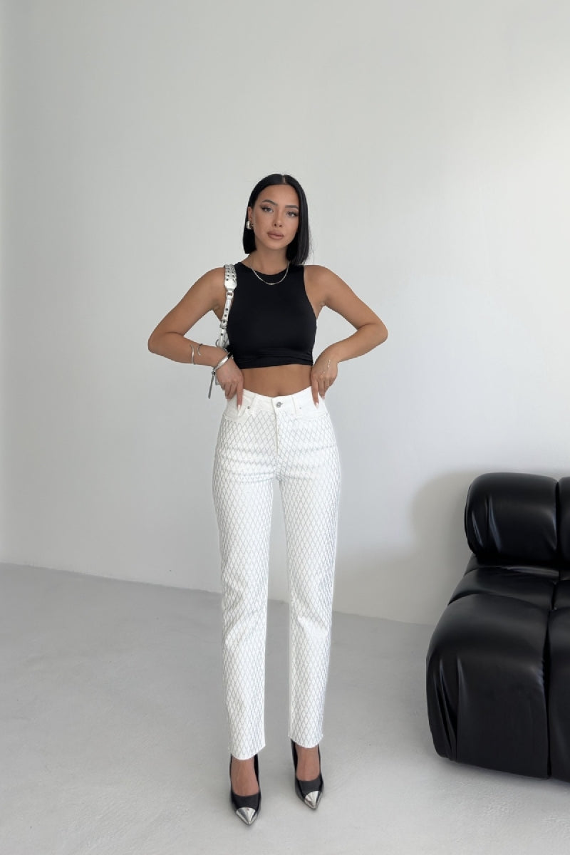 Taşlı Mom Fit Kot Pantolon 7092