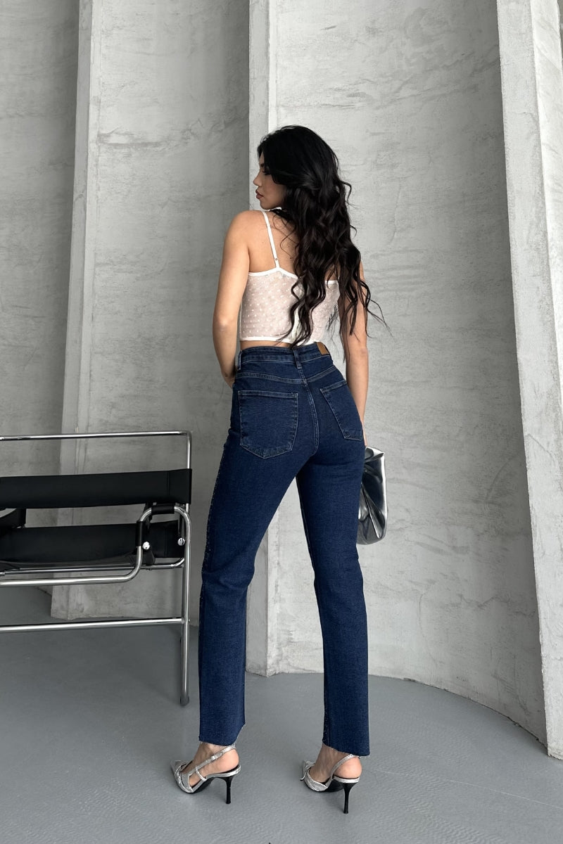 Serpme Yıldızlı Mom Fit Kot Pantolon 7040