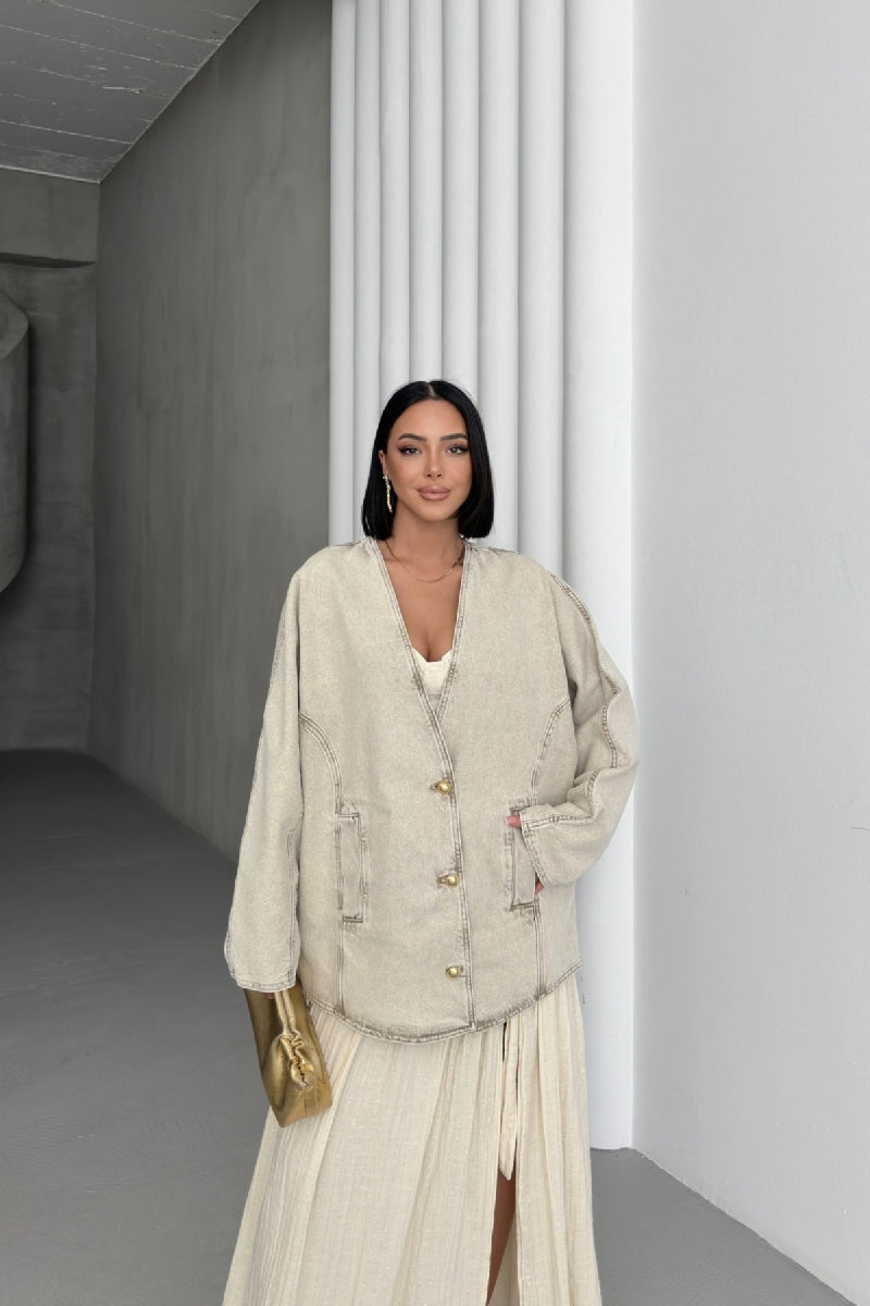 Oversıze Yarasa Kollu Kot Ceket 6059