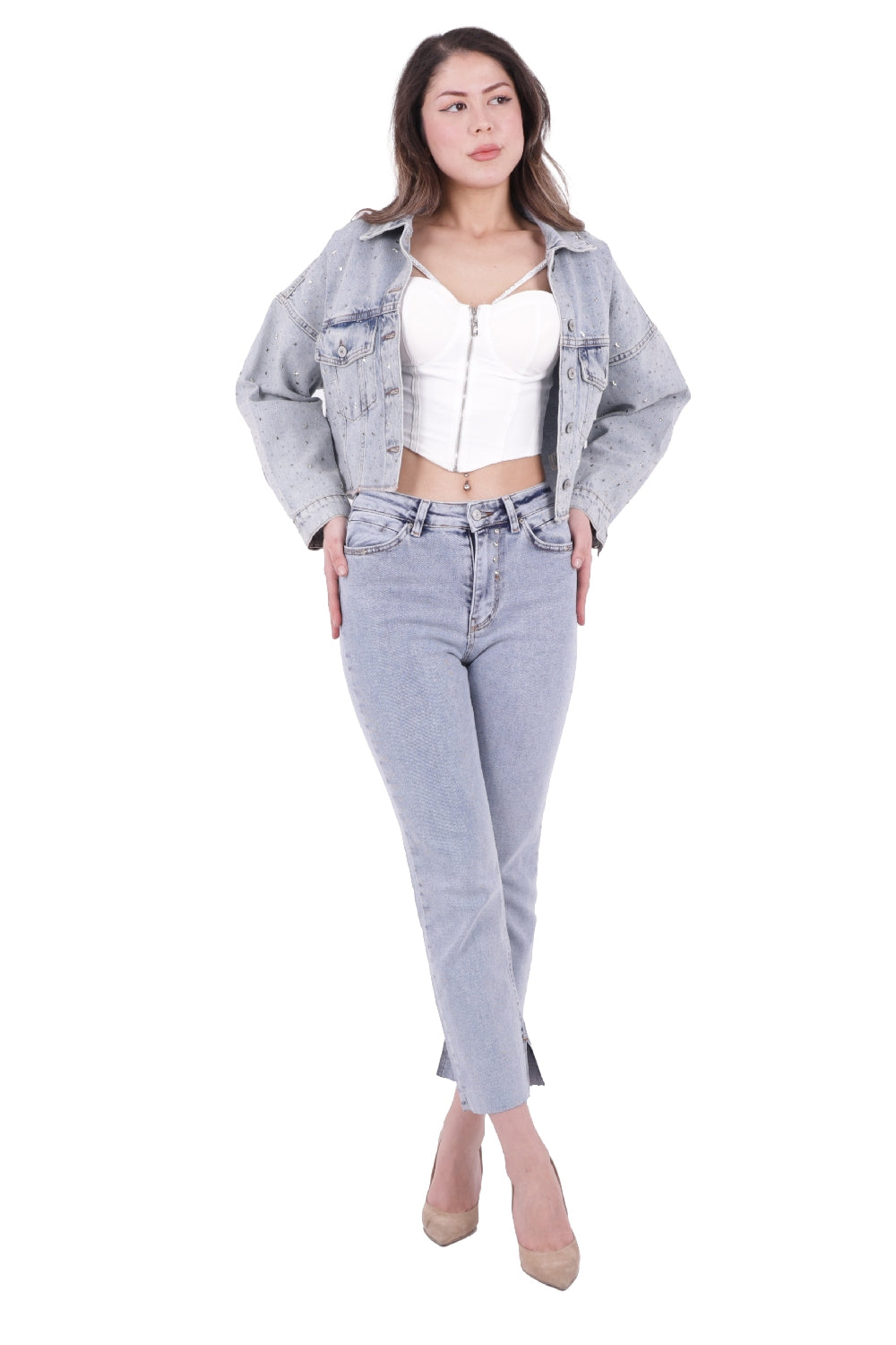 Paçası Yırtmaçlı Serpme Detaylı Mom Fit Jean 1769